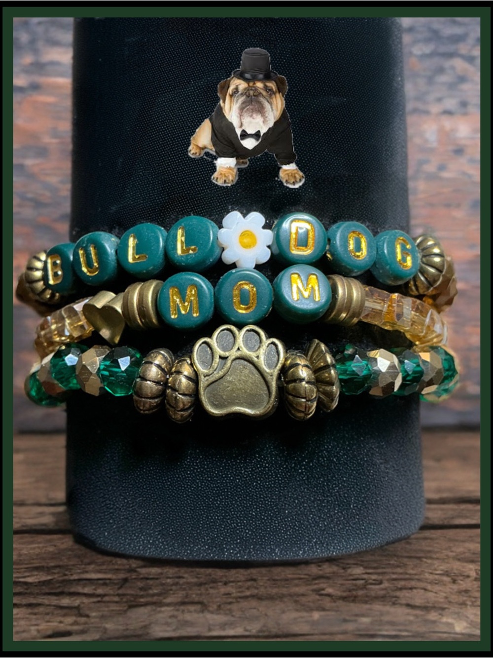 3 piece Bulldog Mom Beaded Bracelet Set